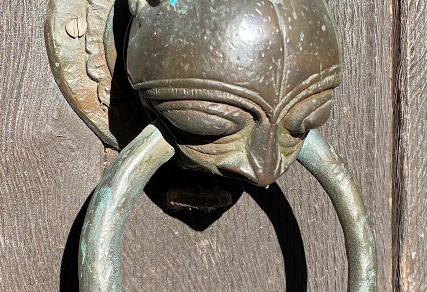 The famous Dormington Door Knocker - replica on the Church door